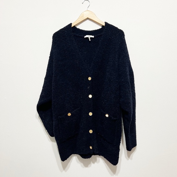 Frame Boyfriend Boucle Stretch Knit Wool Alpaca Button Front Cardigan Sweater L - Picture 1 of 4